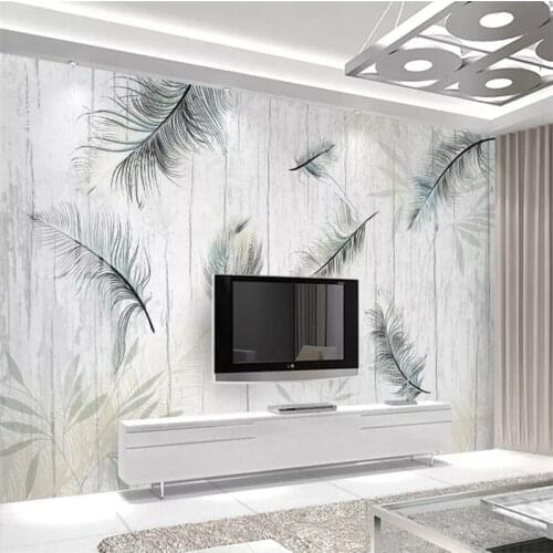Beibehang Custom 3d wallpaper Nordic plant leaf feather modern minimalist wood grain wood TV background wall paper papier peint