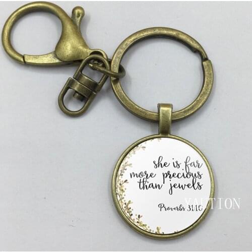 Bible Verse Keychain Proverbs 3:15 She Is More Precious Than Jewels Charm Pendant Faith Christian Gifts Fashion Jewelry