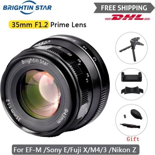 Brightin Star 35mm F1.2 Lens Prime Manual Focus For Mirrorless Cameras Fujifilm Fuji X FX Canon EF-M Sony E M4/3 Nikon Z Mount