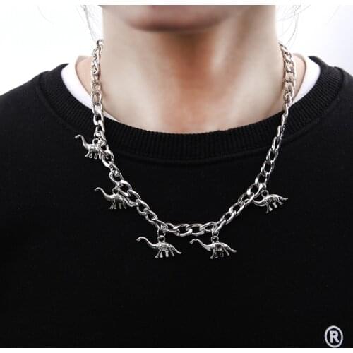 2021 Vintage Harajuku Goth Punk Metal Dinosaur Shape Pendant Chain Choker Necklace for Women Girl Cool Hip Hop Trendy Jewelry