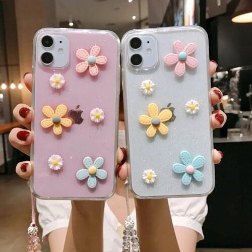 1pcs Glitter Bling Flower Case For iphone 12mini 11 Pro max Epoxy Soft Clear Cover For iphone Xr xs se 2020 7 8 plus mini