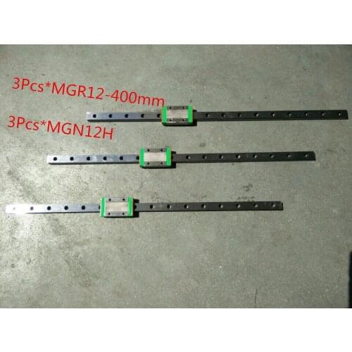 CHYR Free Shipping Kossel Mini MGN12 12mm miniature linear rail slide =3pcs 12mmL-600mm rail+3pcs MGN12H /C carriage for X Y Z
