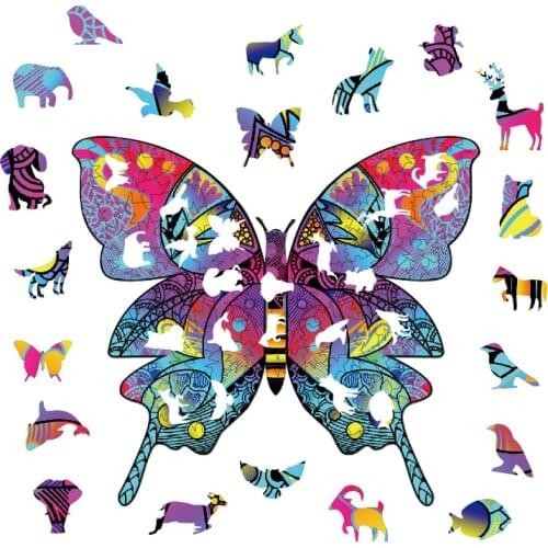 Jigsaw toy 3D wooden wooden butterfly DIY unique crafts animal shape birthday gift Intellectual wooden puzzle Pīntú wánjn puzzle