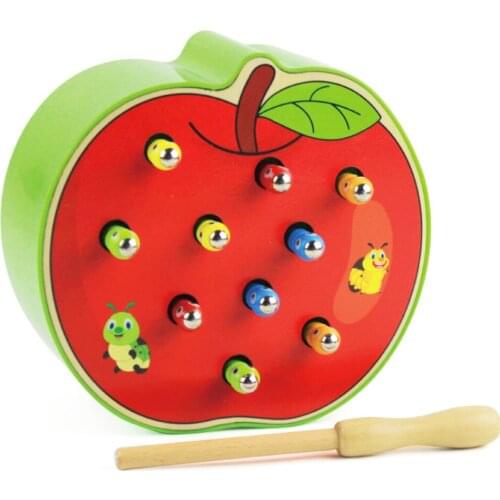 Baby Montessori Wooden Toys 3D Puzzle Catch The Worm Game Baby Early Learning Teaching Aid Fruit Cognition Toys