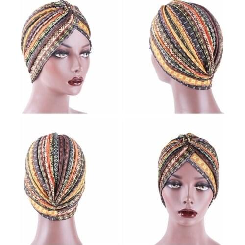 Women Print Flower Knot Hair Caps Ruffle Hat Beanie Scarf Turban Head Wrap Knitted Night Sleeping Cap Hair Loss Accessories Tool