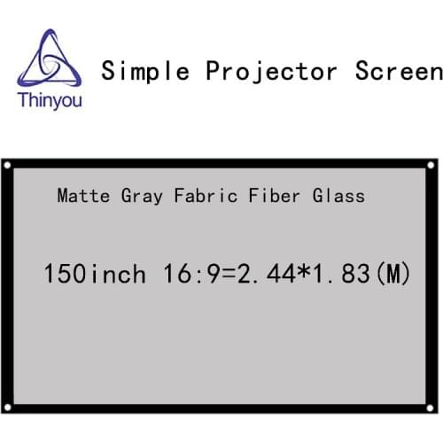 Thinyou 150 inch 16:9 Matte Gray Fabric Fiber Glass Projector Screen Wall Mounted for Office Home Theater Outdoor Movie Cinema