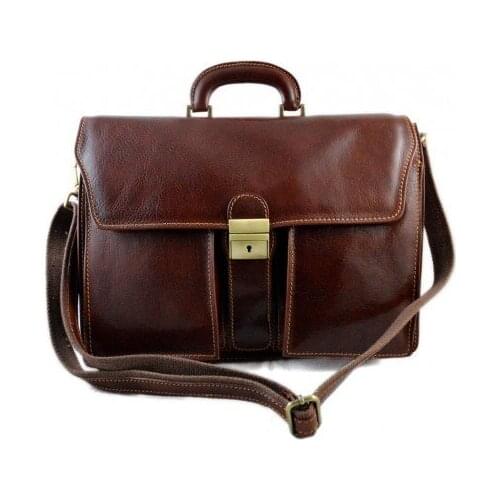 Leather briefcase business bag conference bag satchel brown