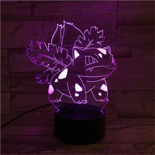 Cool Pokemon Ivysaur Figure 3d Acrylic LED Night Light for Kids Birthday Gifts Cute Cartoon Animal Light Desk Lamp Takara Tomy