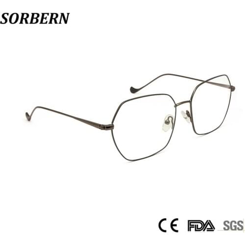 SORBERN Stainless Steel Retro Square Glasses Frames Fashion Women Men Metal Optical Prescription Eyeglasses Clear Lens Oculos