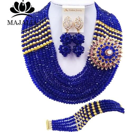 Majalia Fashion Classic Nigerian Wedding African Jewelery Royal Blue Crystal Necklace Bride Jewelry Sets Free Shipping 10CJ002