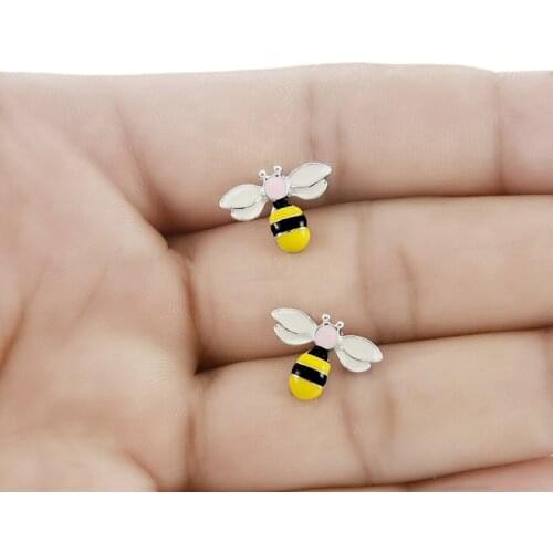Small Cute Enamel Bee Insect Stud Earrings For Women Girls Kids Silver Animal Earring Brincos 2021 Summer Jewelry Gifts