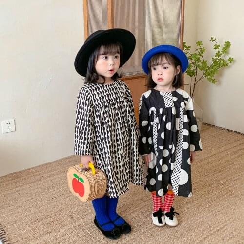 Fashionable big dot print girls' dress combed cotton long sleeve baby Korean dress childrens dress