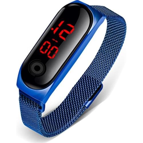Fashion Luxury Digital Watch Mens Womens Sports LED Curved Surface Big Touch Screen Stainless Steel Strap Electronic Watch