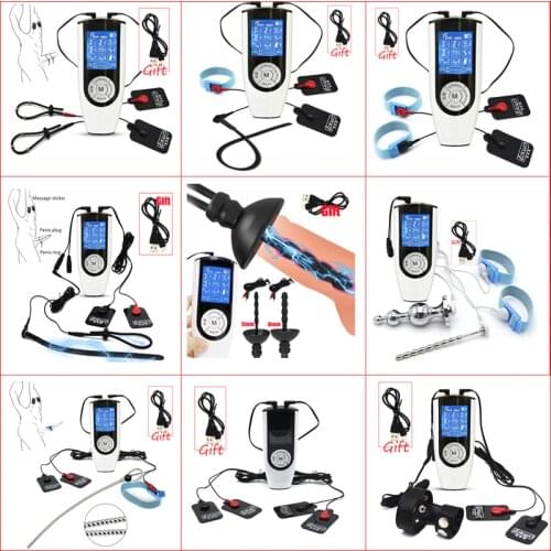 Male Masturbator BDSM Strong Electro Shock Anal Plug Massage Pad Penis Plug CockRing Urethral Dilator E-Stim Medical Sex Toy Kit