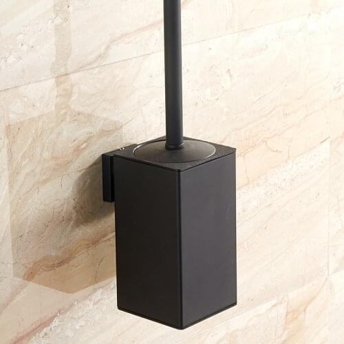 Wall-mounted stainless steel internal plastic bucket toilet brush holder, black, perforated metal pendant holder WY606