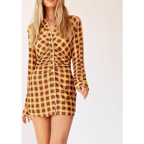 2021 Dress Autumn Long Sleeve Bodycon Dress Sexy Draped Casual Womens Dresses Plaid T Shirt Dress Party Club Night Dresses