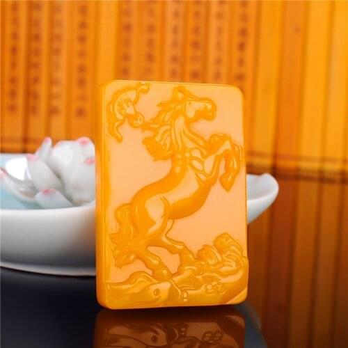 Natural Yellow Jade Horse Pendant Necklace Chinese Carved Charm Jewellery Accessories Fashion Amulet for Men Women Lucky Gifts