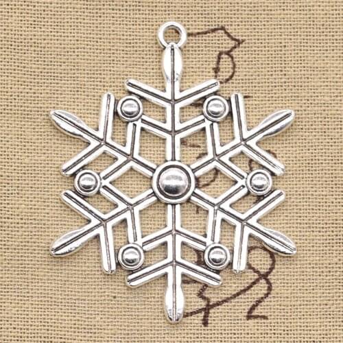 2pcs Charms Big Snow Snowflake 58x47mm Antique Silver Color Plated Pendants Making DIY Handmade Tibetan Finding Jewelry
