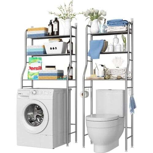 Stainless Steel Bathroom Storage Shelf Floor Stand Washing Machine Toilet Organizer Shower Floor Storage Towel Rack Soap Holder