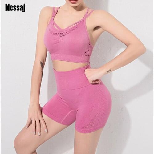 Nessaj Sexy Women Sport Set Female Sleeveless Sport Set Fitness Shorts Tank Top Bra Running Suit Gym Sports Clothes Tracksuit