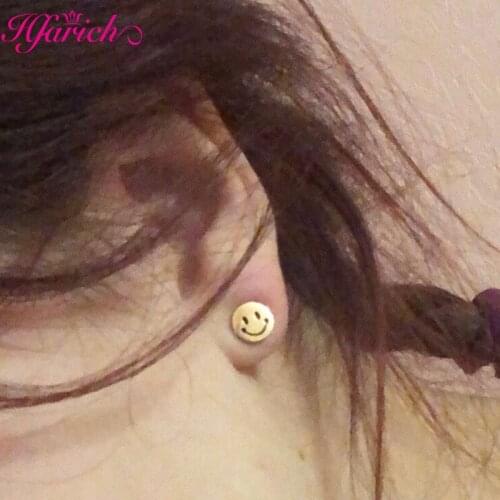 Stainless Steel Geometric Sweet Smiley Cute Girl Gold Smiling Face Stud Earrings Jewelry for Women Lady Good Mood Every Day
