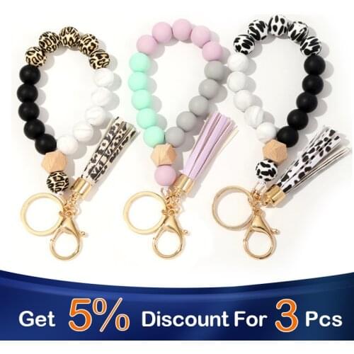 Silicone Keychain Tassel Wood Beads Bracelet Keyring For Women Wholesale Hot Sale Multicolor Keychain For Keys Accessories New