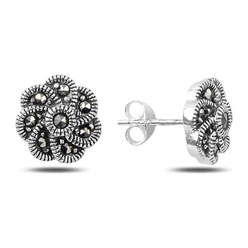 Silverlina Silver Marcasite Stone Daisy Earrings