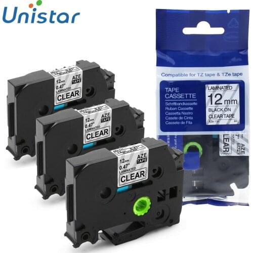 Unistar 3pcs TZe-131 Label Tape Compatible for Brother Label MakerTZe-131 12mmx8m Black on clear Tape Printer Ribbons
