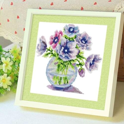 Poppy vase pattern printed cloth white cloth embroidery 11CT and 14CT Chinese cross stitch kit DIY embroidery needlework game