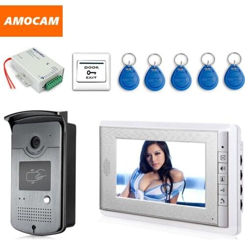 7" Screen Video Door Phone Doorbell System night vision Camera Power Supply+ Door Exit+ ID Keyfobs video intercom for home villa