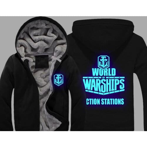WOWS Hoodie Game World of Warships Jacket Winter Men Thick Fleece Zipper Luminous WOWS Sweatshirts