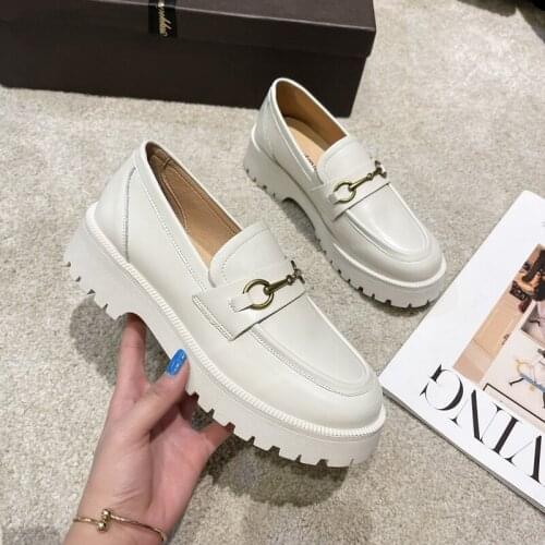 Ladies Loafers For Women Spring Shoes Split Leather Soft Penny Office Shoe Autumn Heels Shoes Women Girl Chain Decoration 2021