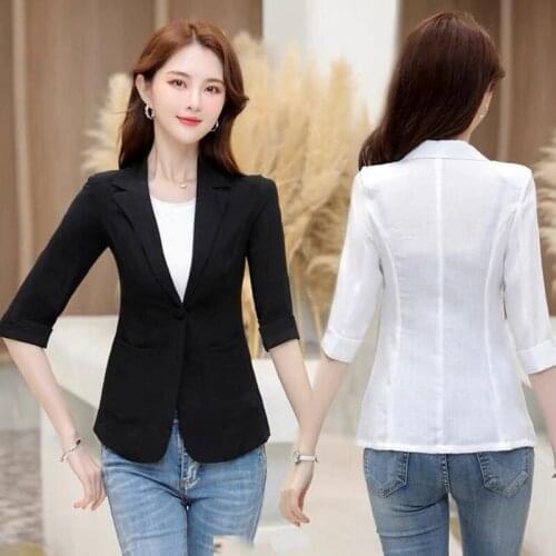 2021 Spring Summer Women Fashion Solid Color Perspective Blazer Turn-down Collar Half Sleeve Loose Sun Protection Jacket X272