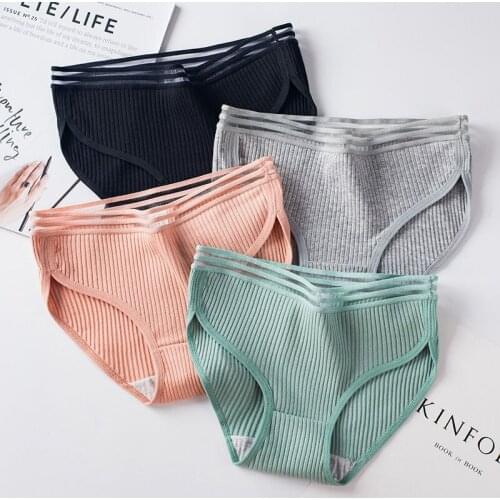 Four - Piece Set Underwear Women 's Cotton Maiden Sexy Charming Lace Mid Waist Plus Size Korean Cute