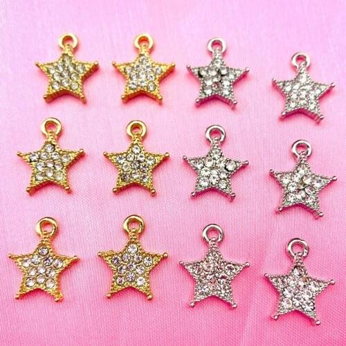10Pcs Gold Silver Color Alloy Stars Charms Shiny Rhinestone Pendant For Earring Necklace Handmade Jewelry Making DIY Wholesale