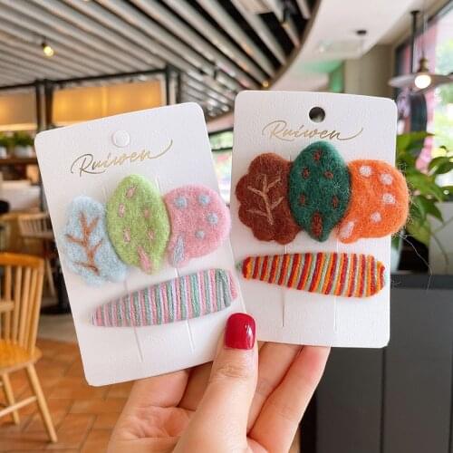 2pcs Cute Children Leaf Hairpin Girl Baby Edge Clip BB Clips Women Sweet Hair Accessories Headwear Barrettes Hairgrip