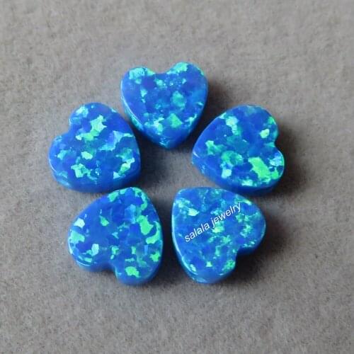 50pcs /lot 8mm OP05 Dark Blue Double Flat Heart Opal Synthetic Full Drilled Double Flat Heart Opal for Braclelet & Necklace