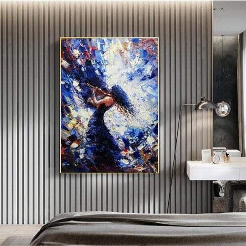Abstract Girl Playing the Violin Figure Oil Painting on Canvas Poster and Print Wall Picture for Living Room Home Decoration