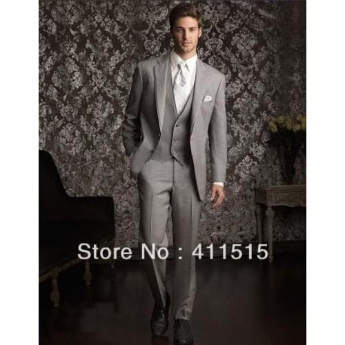Free shippinG!Hot selling custom made cheap Light gray Notch Lapel Groom WEAR Tuxedos Groomsmen Men Wedding Suits Prom Clothing