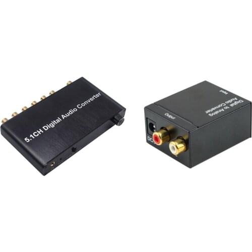 Digital Optical Toslink SPDIF Coax to Analog RCA Audio Converter Adapter with Cable with 5.1CH Digital Audio Converter