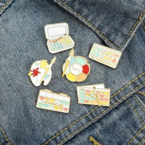 Color Palette Enamel Pins Custom Artistic Paint Tools Brooch Lapel Badge Bag Cartoon Jewelry Gift for Kids Friends Wholesale