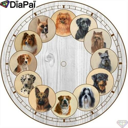DiaPai 5D DIY Diamond Painting 100% Full Square/Round Drill "Animal dog clock" Diamond Embroidery Cross Stitch 3D Decor A22275