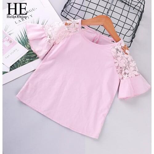 HE Hello Enjoy Baby Girls Clothes T Shirt Tops Pullover 2020 Summer Lace Flower T Shirt Pink Casual Children Kids Clothing