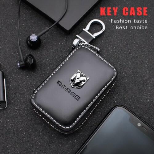 1PCS Leather Car Key Wallets Car Key Holders Buckle Key Case For Dodge Challenger RAM 1500 Charger Avenger Caliber Dart Nitro