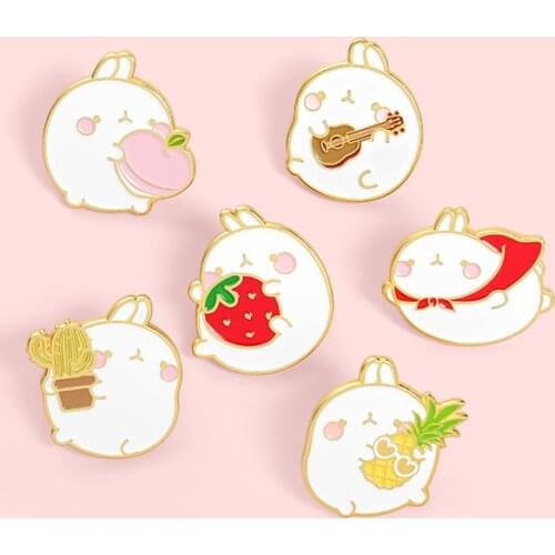 Fashion Rabbit Badge Creative Cartoon Guitar Strawberry Pineapple Prickly Pear Metal Enamel Brooch Cute Lapel Backpack Jewelry