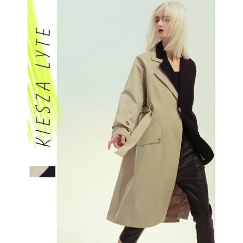 Fashion Sashes Long Trench Coats Women Office Lady Patchwork Coat Chic Asymmetry Windbreaker Jackets Casual Outwear
