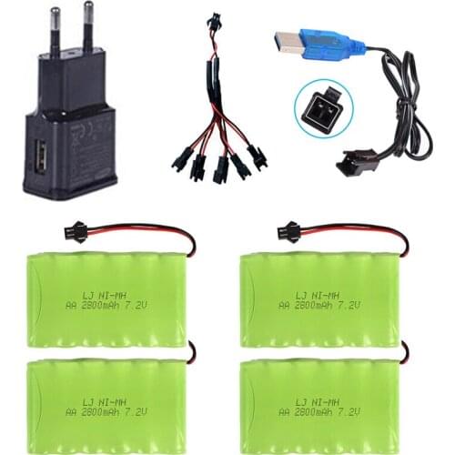 7.2V 2800mAh Ni-MH Battery With 5in1 USB Charger For Remote Control Toys Lighting Electric Tool AA Group RC Toys