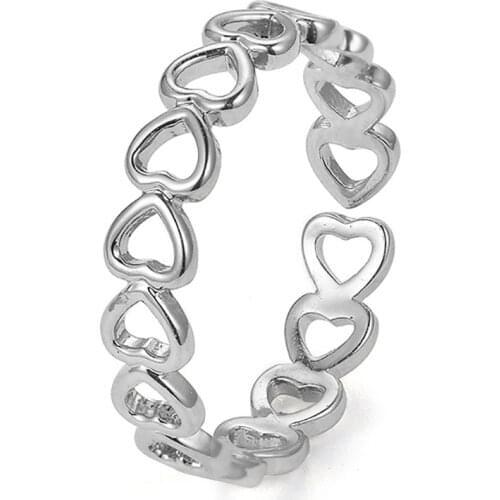 Simple Hollow Love Heart Ring Jewelry Silver Open Adjustable Heart-shaped Rings Jewelry Gift Wedding Party Women Girl New Design
