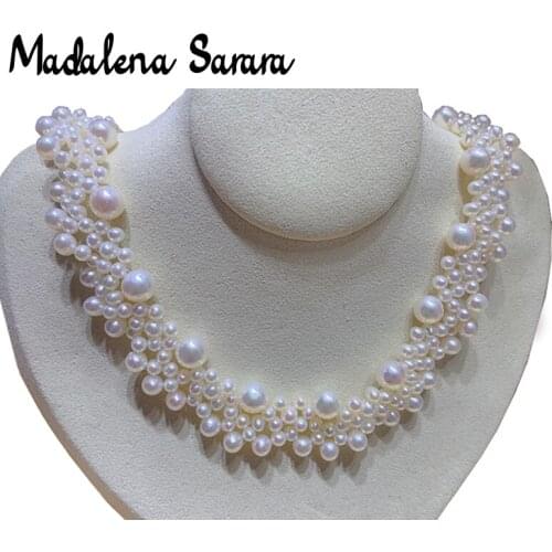 MADALENA SARARA 3-9mm AAA Freshwater Pearl Necklace Multi-rows Nature White Pearl Necklace Women Jewelry