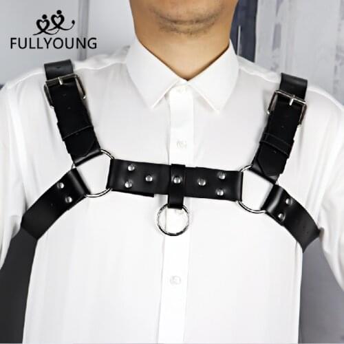 Fullyoung Sexy Leather Harness Belts Men Bondage Adjustable Chest Straps Muscle Curve Outline Suspenders Fetish Punk Goth Waist